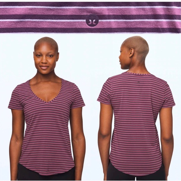 Lululemon V Neck Love Tee Striped Plum - Picture 1 of 12